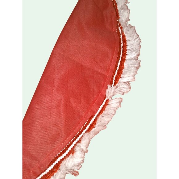 Red Round Felt Tablecloth White Red Crochet Trim Fringe - Picture 4 of 7